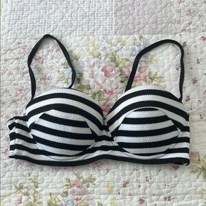 Black and White Striped Bikini Top